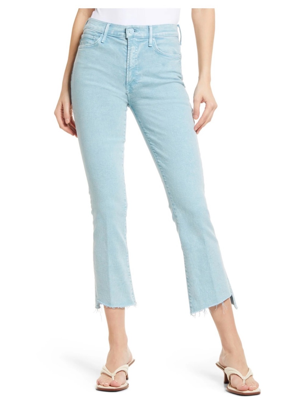 Mother The Insider Crop Step Fray Jeans Light Wash Aquatic High Rise 28 Raw hem